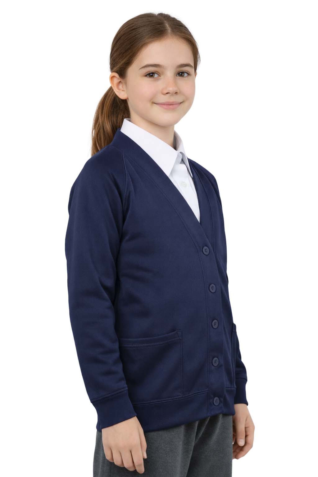 Bahob® 2 Pack Girls School Cardigan Fleece Sweatshirt Uniform School wear Shirts Crew Long Sleeve Top Pullover Jumper Round/V- Neck Age 5-14