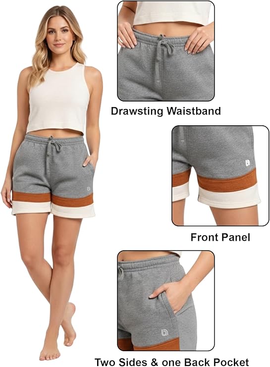 Bahob® 1 & 3 Pack Women's Fleece Short Summer Shorts with Elasticated Waistband 3 Pockets Knee Length Sweat Shorts Jogging Sport Workout Hiking Gym Athletic Running Shorts S-3XL
