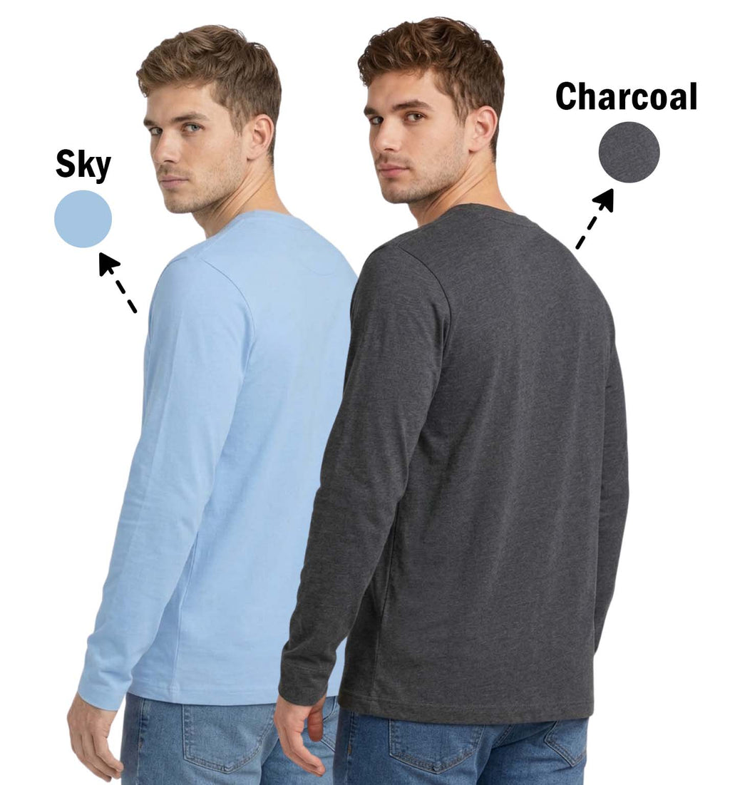 Bahob® 2 Pack Men's Long Sleeve T-Shirt Top Round Neck Full Sleeve T-Shirt Soft Cotton