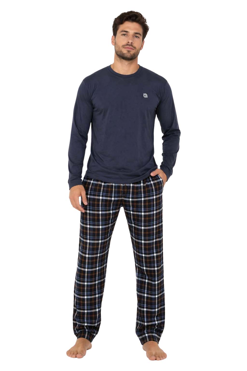 Bahob® Men's Pajamas Sets, Men Pjs Long Sleeve Loungewear Set for Men Check Bottoms Soft Cotton Sleepwear Suits Nightwear Top and Bottom S-3XL