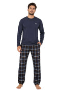 Bahob® Men's Pajamas Sets, Men Pjs Long Sleeve Loungewear Set for Men Check Bottoms Soft Cotton Sleepwear Suits Nightwear Top and Bottom S-3XL