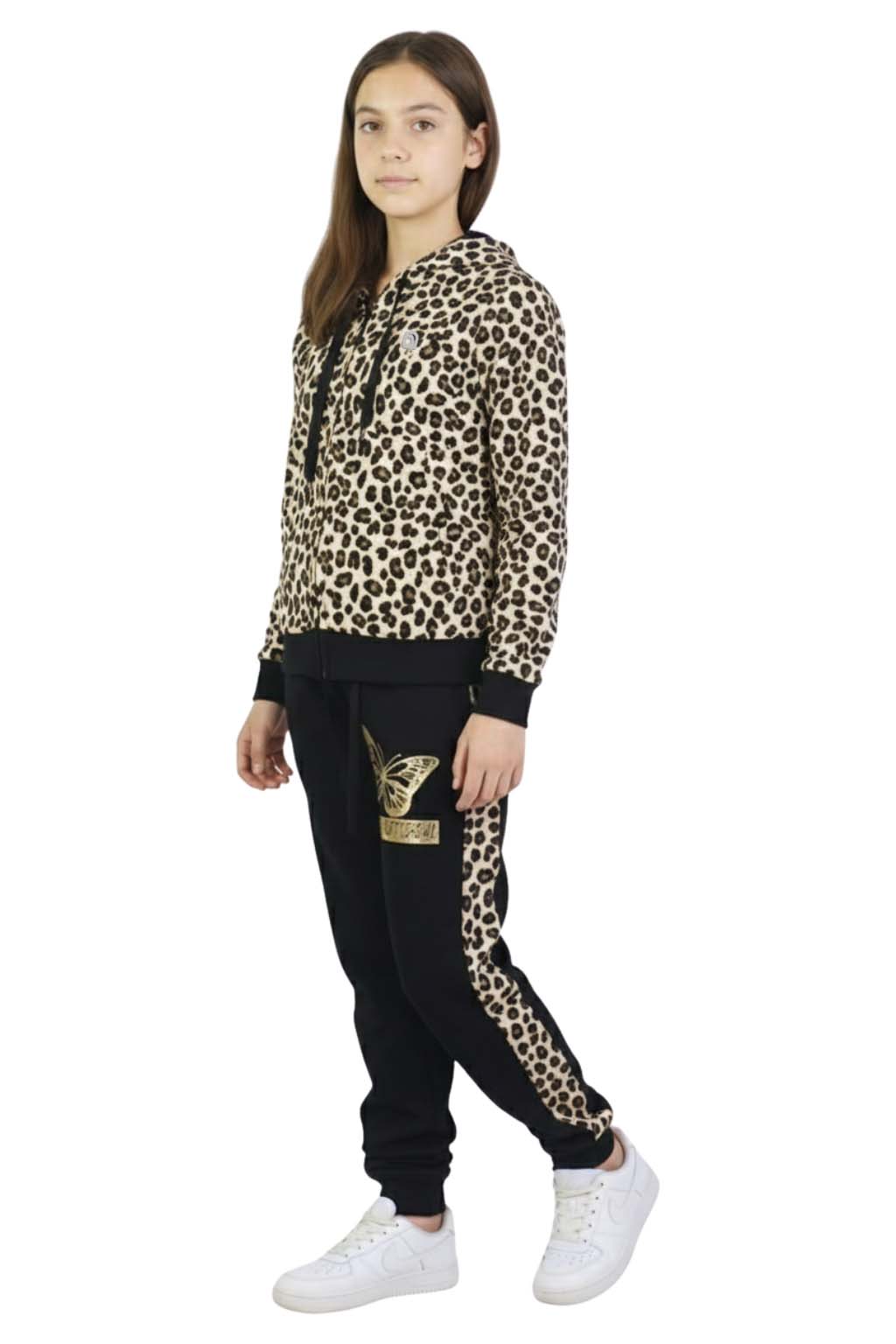 Bahob® Girls Tracksuits Set Top And Bottoms Fleece Zipper Hoodie Contrast Panel Butterfly Print Girl's Sportswear Set Tracksuits Activewear Set 3-14 Years