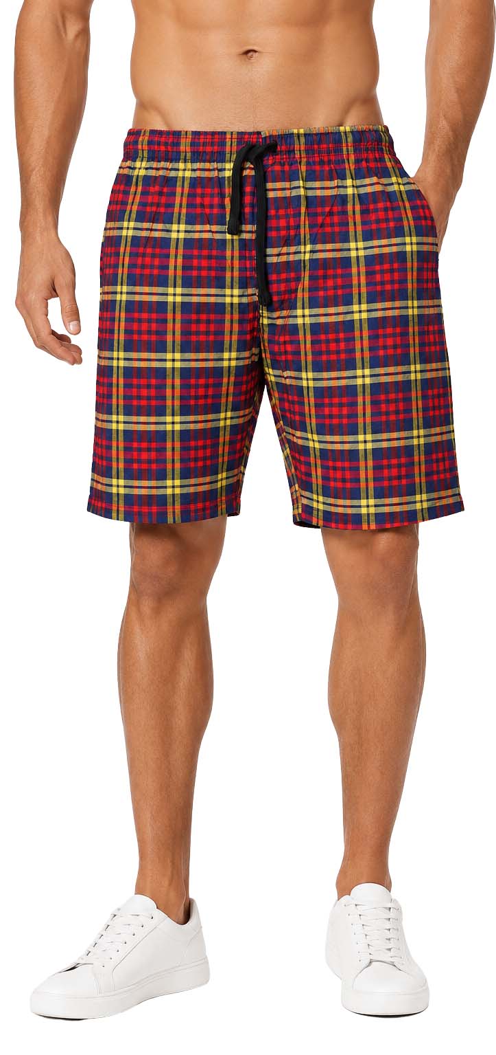 2 Pack Men's Cotton Pyjamas Lounge Shorts Bottoms Check Woven Checked Pyjama Bottoms S-3XL