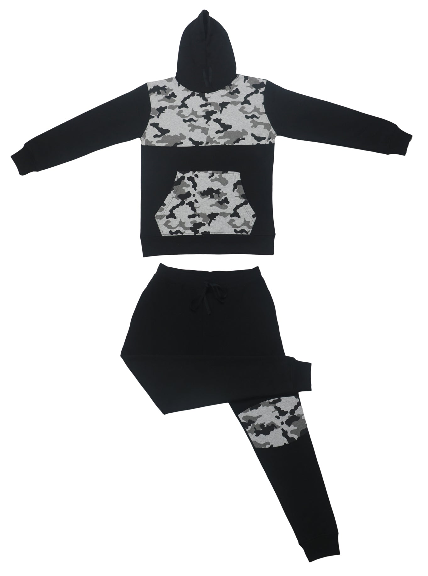 Bahob® Boys Activewear 2 Piece Fleece Pull Over Hoodie & Joggers Camouflage Contrast. - Bahob