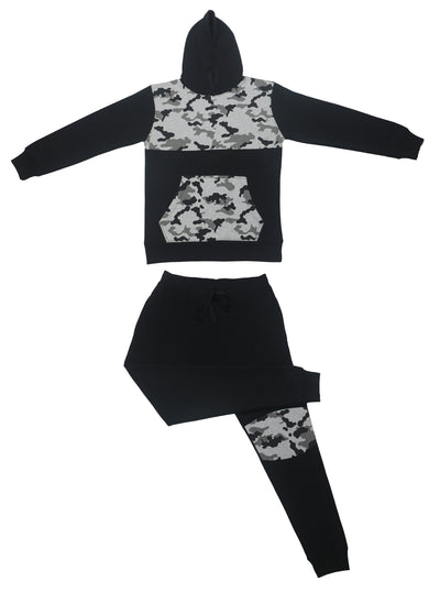 Bahob® Boys Activewear 2 Piece Fleece Pull Over Hoodie & Joggers Camouflage Contrast. - Bahob
