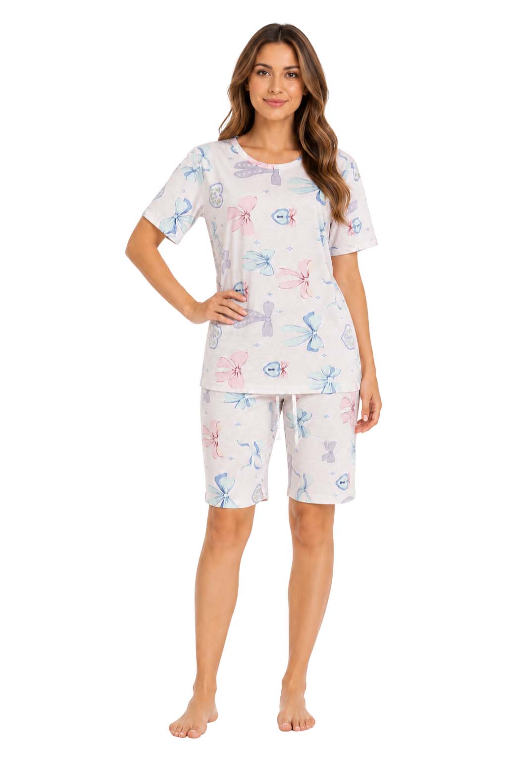 Women's Pajama's Sets with Shorts Ladies Pajama's Cotton Short Sleeve Soft 2 Pieces Pjs Set Summer Loungewear Sleepwear Nightwear for Women S-XXL