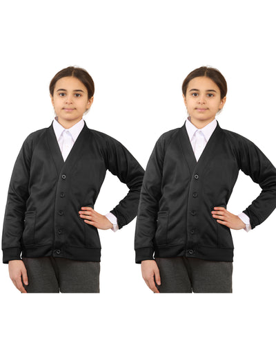Bahob® 2 Pack Girls School Cardigan Fleece Sweatshirt Uniform School wear Shirts Crew Long Sleeve Top Pullover Jumper Round/V- Neck Age 5-14