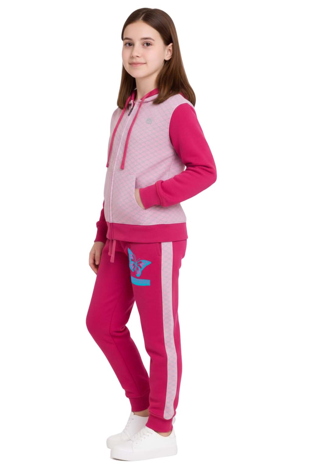 Bahob® Girls Tracksuits Set Top And Bottoms Fleece Zipper Hoodie Contrast Panel Butterfly Print Girl's Sportswear Set Tracksuits Activewear Set 3-14 Years