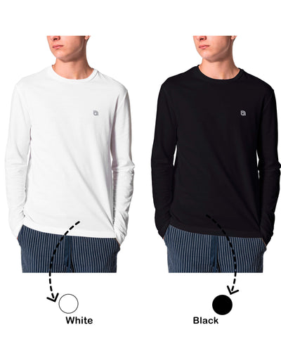 Bahob® 2 Pack Men's Long Sleeve T-Shirt Top Round Neck Full Sleeve T-Shirt Soft Cotton