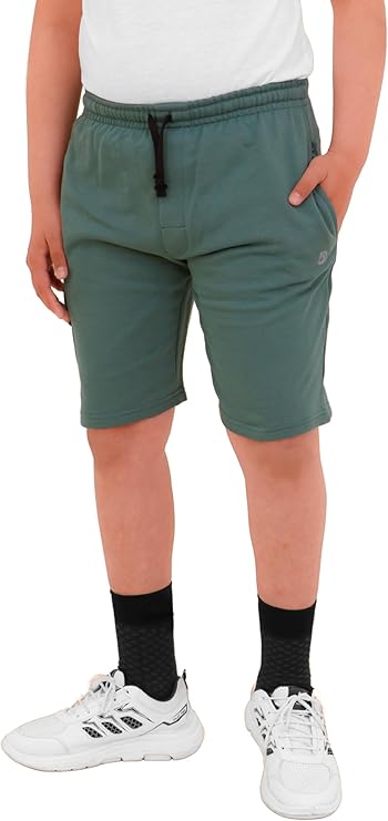 2 Pack Boys Cargo Shorts with Pockets Kids Terry Fleece Short Summer Shorts Elasticated Waistband 5-14 Years