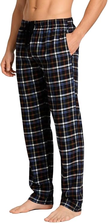 2 Pack Men's Cotton Woven Pyjama Bottoms Check Lounge Pants Nightwear Checked Pyjama Bottoms Sleepwear Loungewear S-3XL