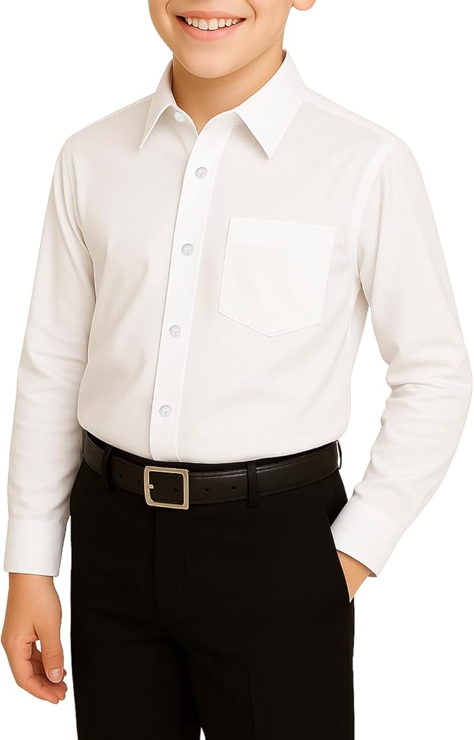 Bahob® 2 Pack Boy's School Uniform Long Sleeve Button Down White School Shirts 3-14 Years
