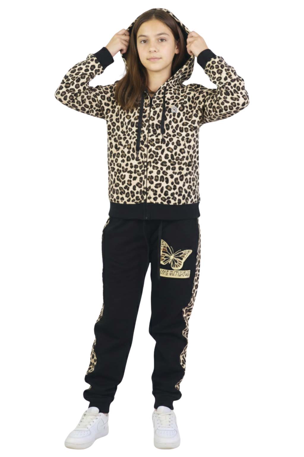 Bahob® Girls Tracksuits Set Top And Bottoms Fleece Zipper Hoodie Contrast Panel Butterfly Print Girl's Sportswear Set Tracksuits Activewear Set 3-14 Years