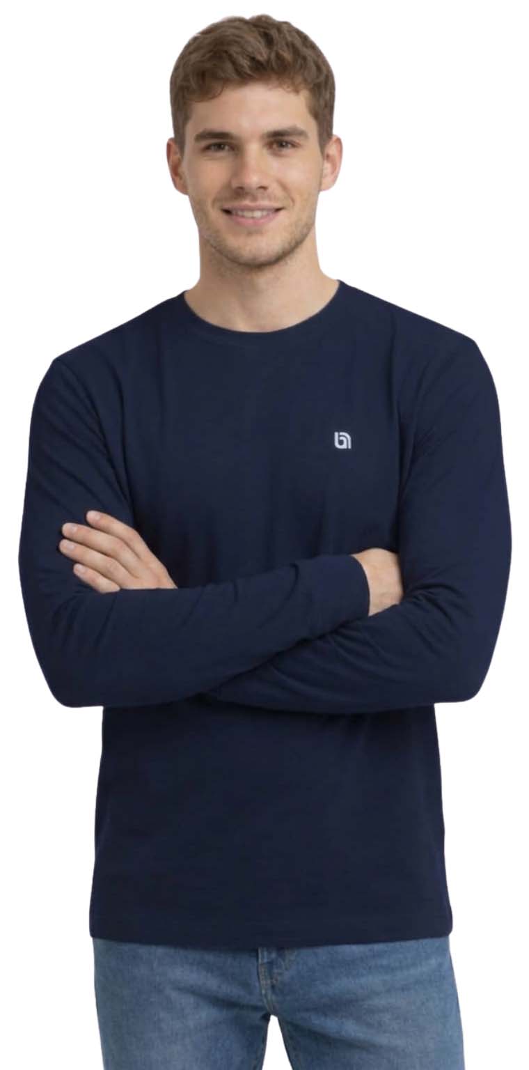 Bahob® 2 Pack Men's Long Sleeve T-Shirt Top Round Neck Full Sleeve T-Shirt Soft Cotton