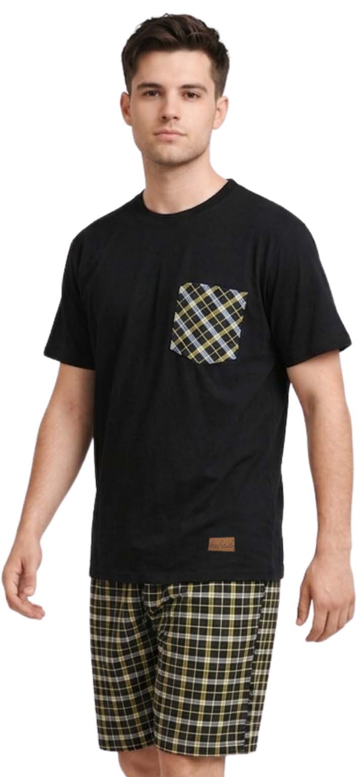 Men's Pyjamas Set Short Sleeve Round Neck T-Shirt with Checked Shorts Loungewear Nightwear Pyjamas for Men S-3XL