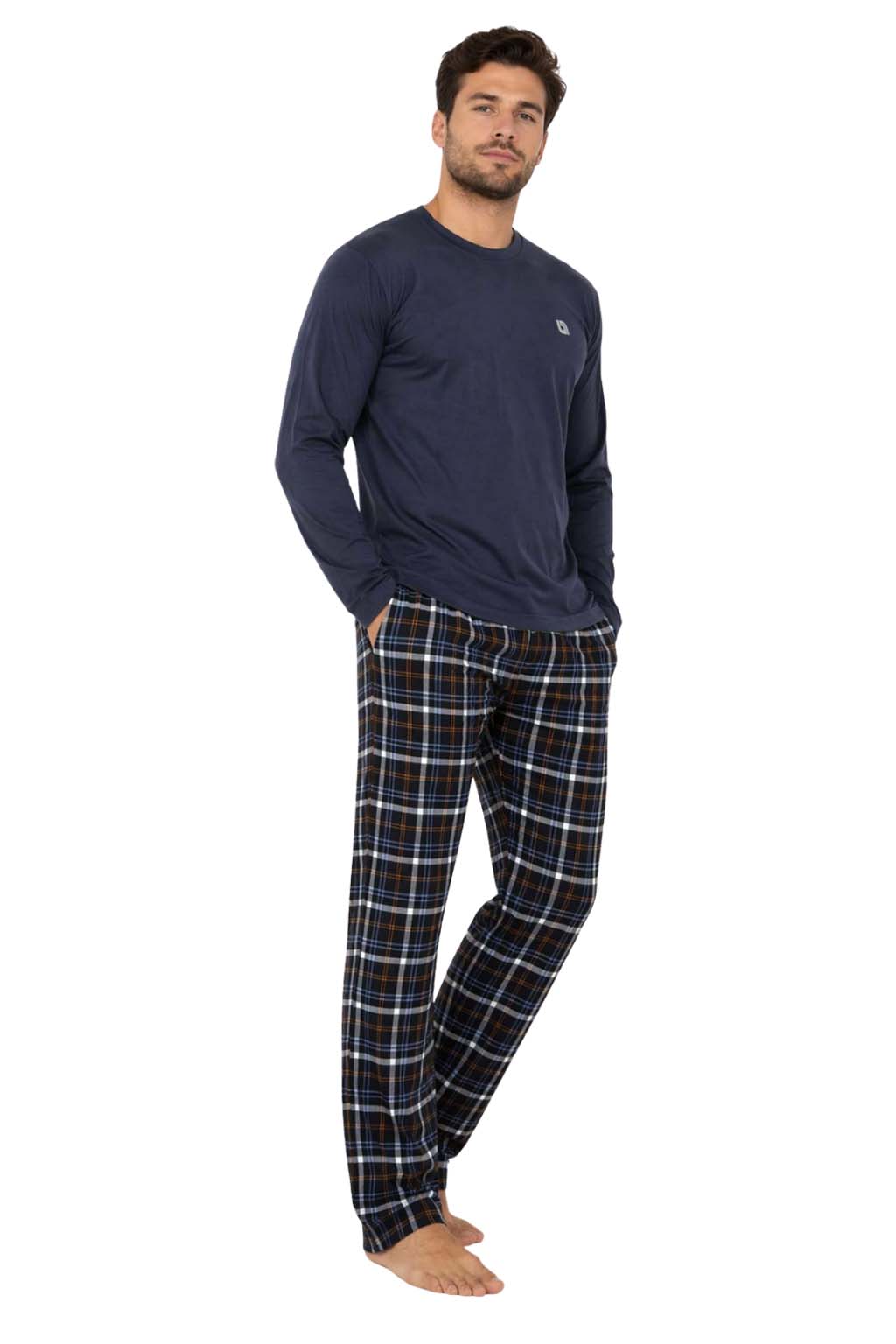 Bahob® Men's Pajamas Sets, Men Pjs Long Sleeve Loungewear Set for Men Check Bottoms Soft Cotton Sleepwear Suits Nightwear Top and Bottom S-3XL