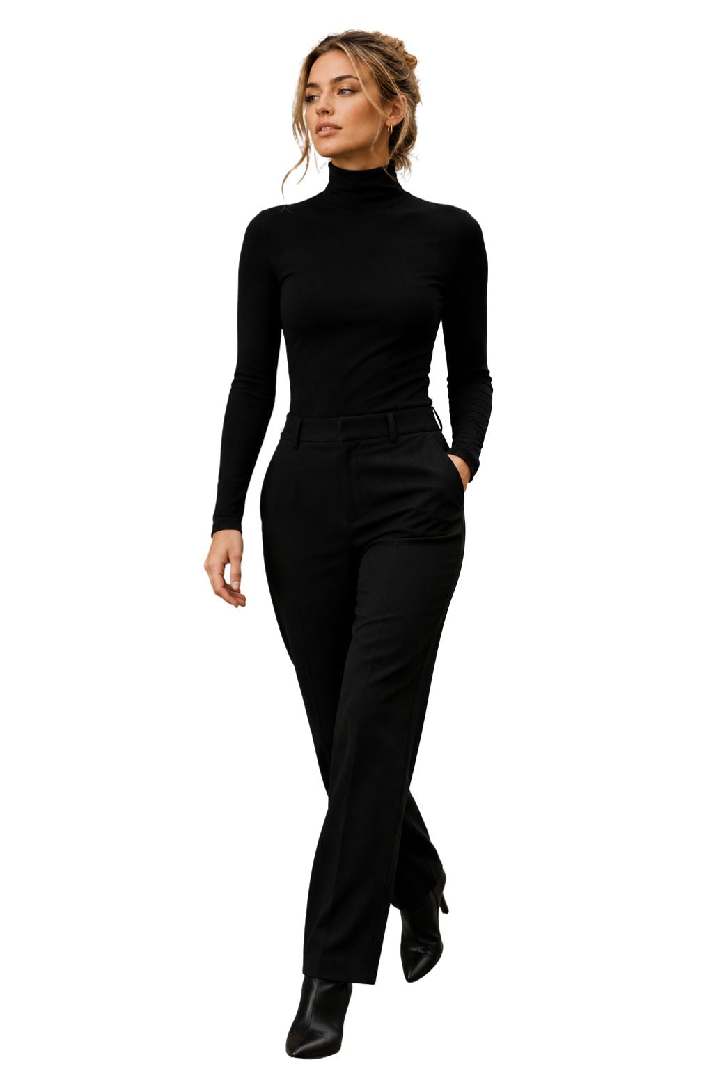 Women's Turtleneck Long Sleeve Jumper Cotton Ribbed Ladies High Neck Pullover