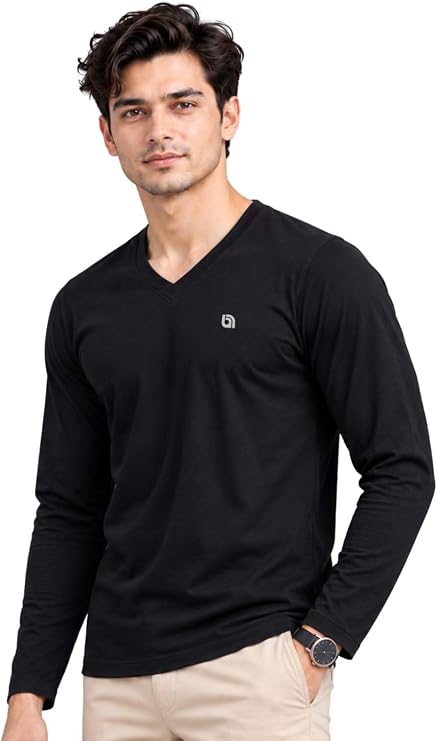Bahob®2 Pack Men's Long Sleeved T-Shirt V Neck T-Shirts Comfortable Tops for Men Soft Cotton S-3XL