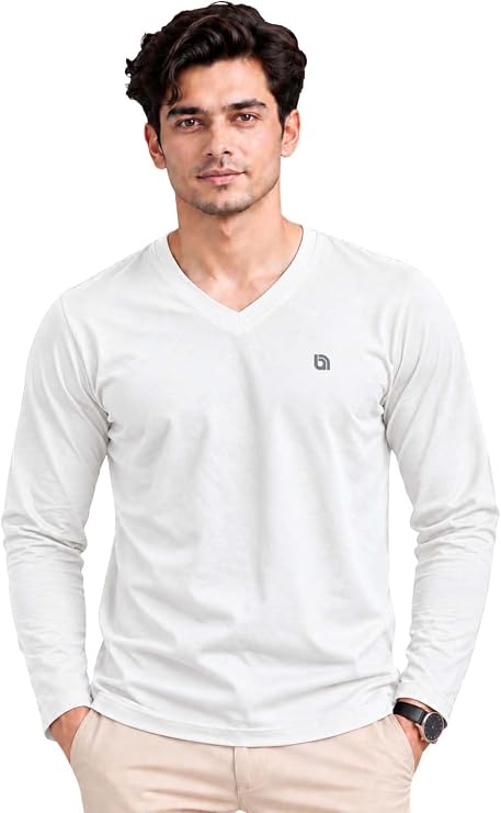 Bahob®2 Pack Men's Long Sleeved T-Shirt V Neck T-Shirts Comfortable Tops for Men Soft Cotton S-3XL
