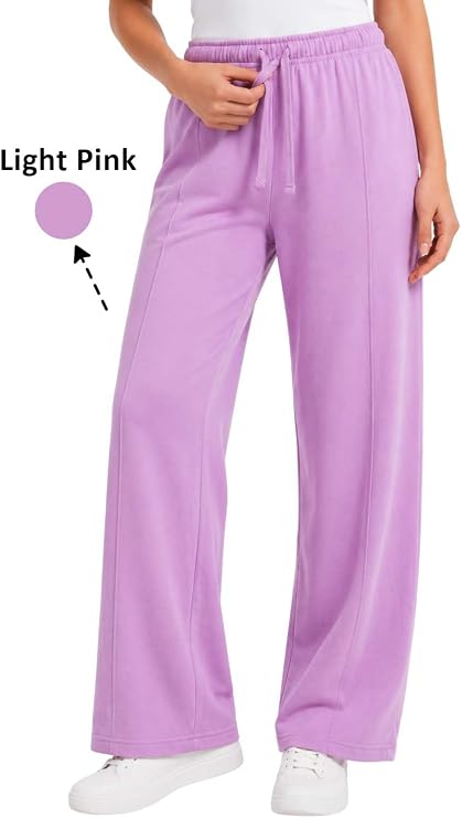 Bahob® Women's Wide Leg Pants Trousers for Women Soft Terry Fleece Linen Lounge Pyjama for UK Ladies S-XXL