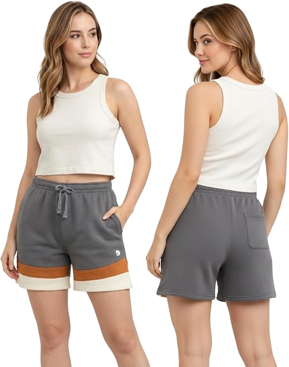 Bahob® 1 & 3 Pack Women's Fleece Short Summer Shorts with Elasticated Waistband 3 Pockets Knee Length Sweat Shorts Jogging Sport Workout Hiking Gym Athletic Running Shorts S-3XL