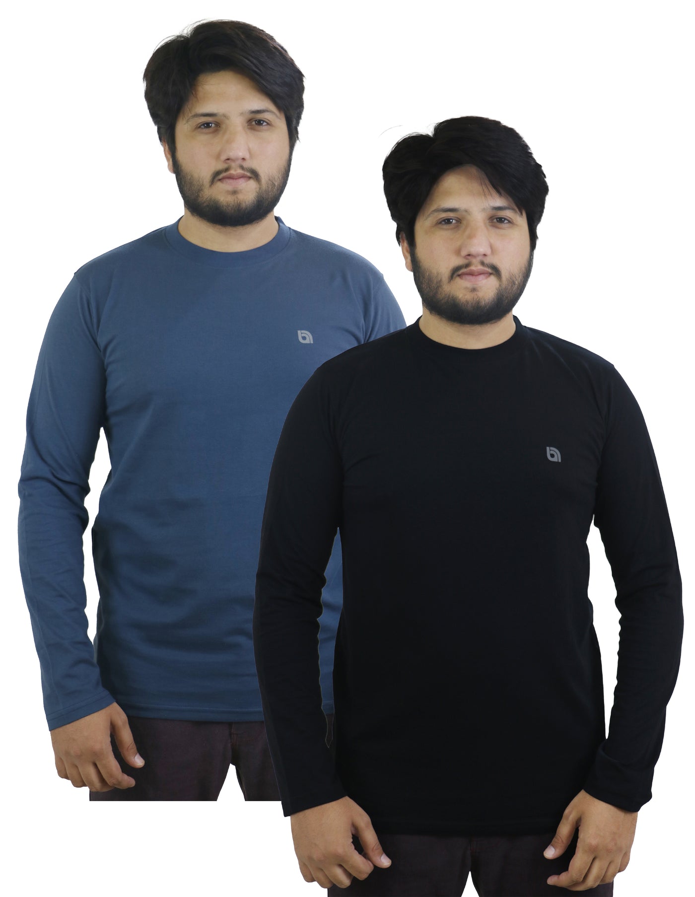 Bahob® 2 Pack Men's Long Sleeve T-Shirt Top Round Neck Full Sleeve T-Shirt Soft Cotton