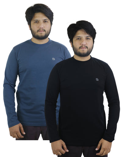 Bahob® 2 Pack Men's Long Sleeve T-Shirt Top Round Neck Full Sleeve T-Shirt Soft Cotton