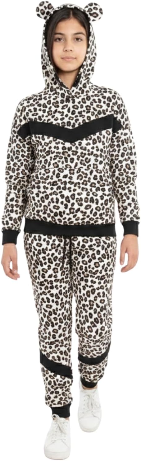 Bahob® 1 Pack Girls Tracksuits Set Cheetah Print Hoodie and Tracksuit Jogging Bottoms Kids Track Suits Activewear Sets for Girls 5-14 Years