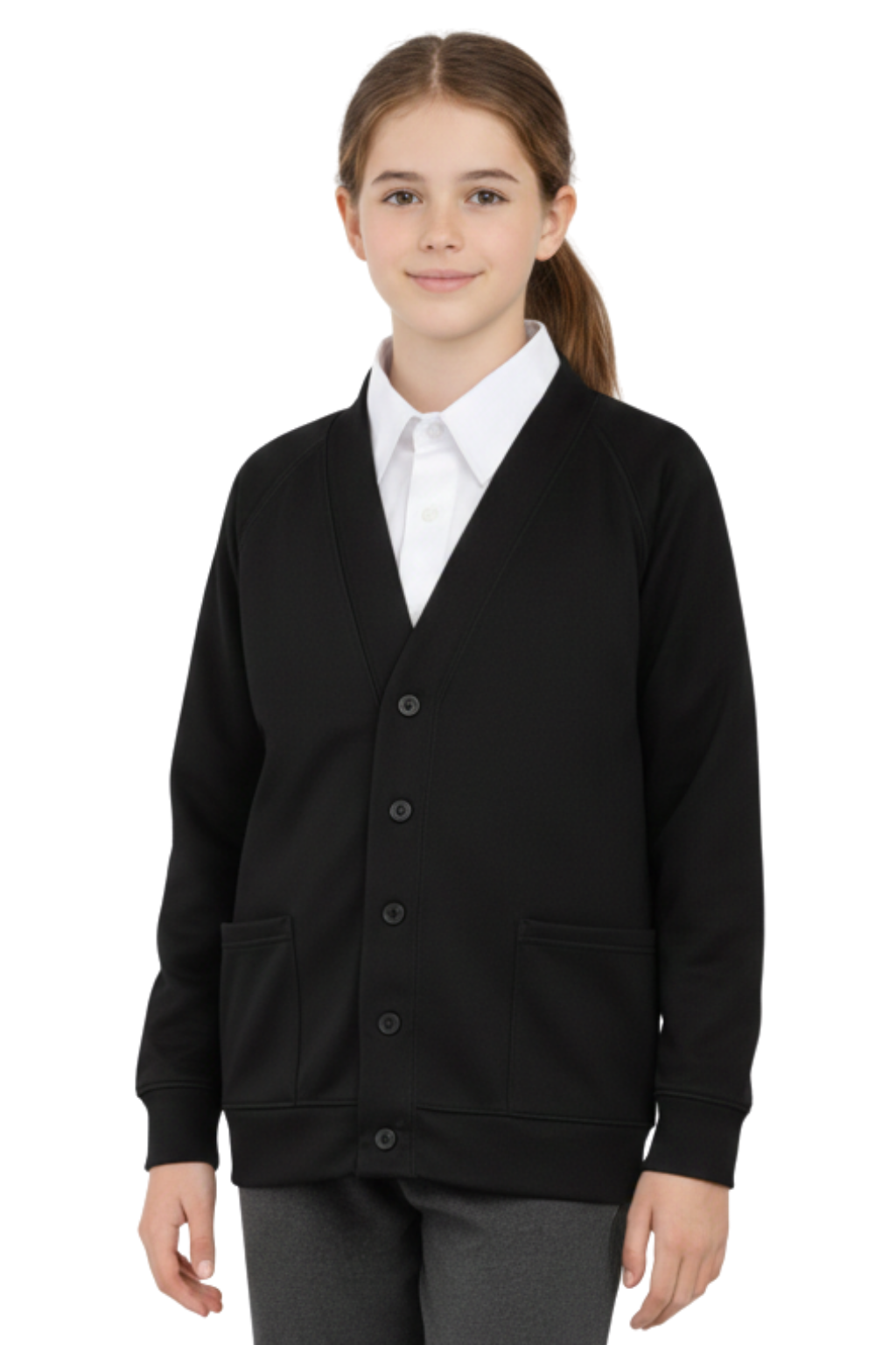 Bahob® 2 Pack Girls School Cardigan Fleece Sweatshirt Uniform School wear Shirts Crew Long Sleeve Top Pullover Jumper Round/V- Neck Age 5-14