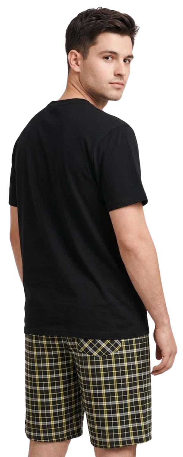 Men's Pyjamas Set Short Sleeve Round Neck T-Shirt with Checked Shorts Loungewear Nightwear Pyjamas for Men S-3XL