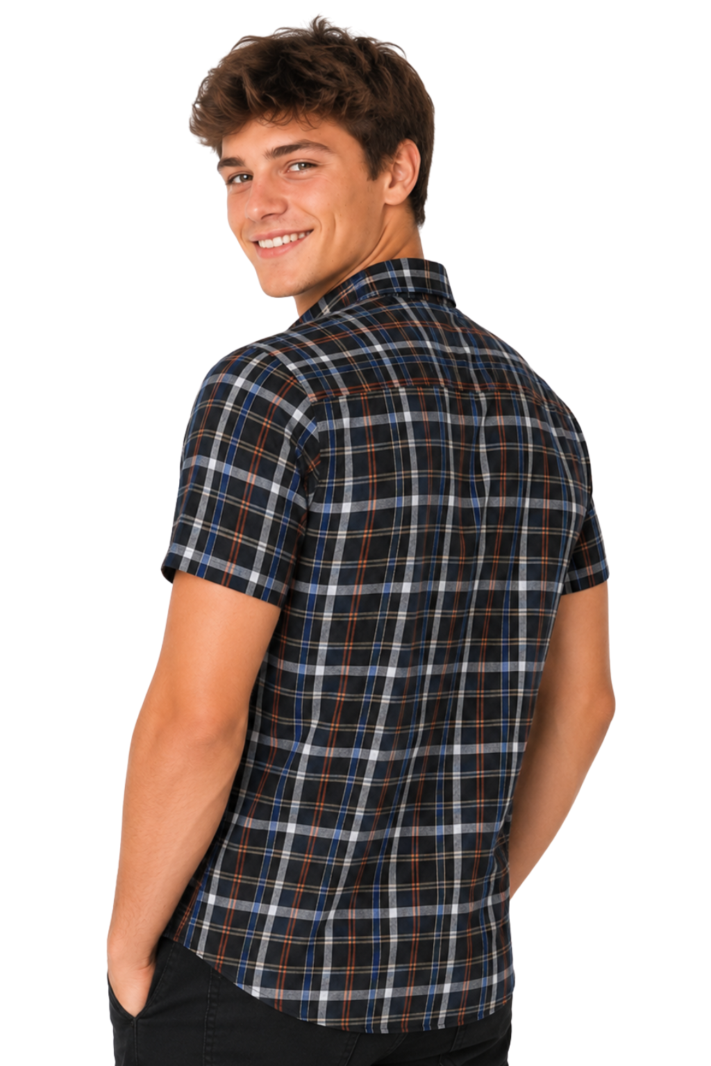 Men's Formal Dress Shirt Checked Short Sleeve Casual Mens Dress Shirt Cotton Button Down Shirts for Men with Pocket S-3XL