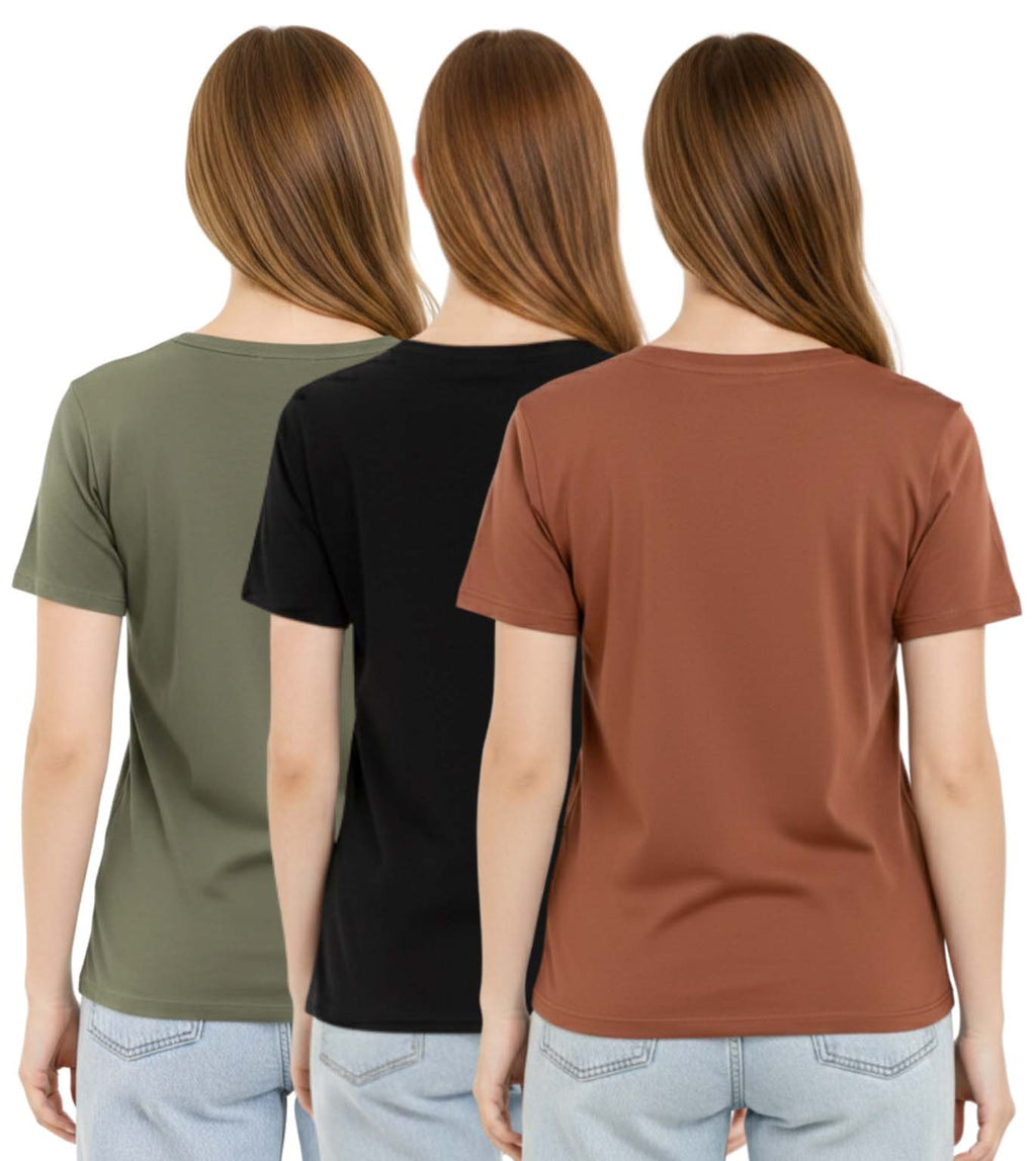 Bahob® 3 Pack Women's Classic-Fit Short-Sleeve Crew neck Plain Cotton T-Shirt S-XXL