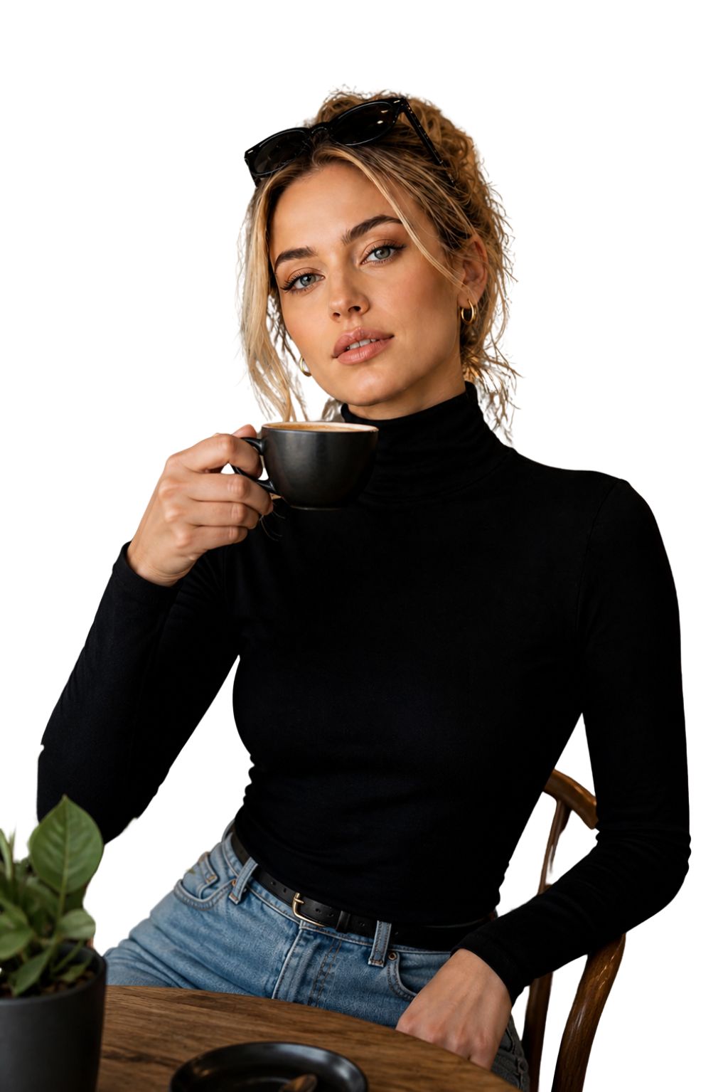 Women's Turtleneck Long Sleeve Jumper Cotton Ribbed Ladies High Neck Pullover