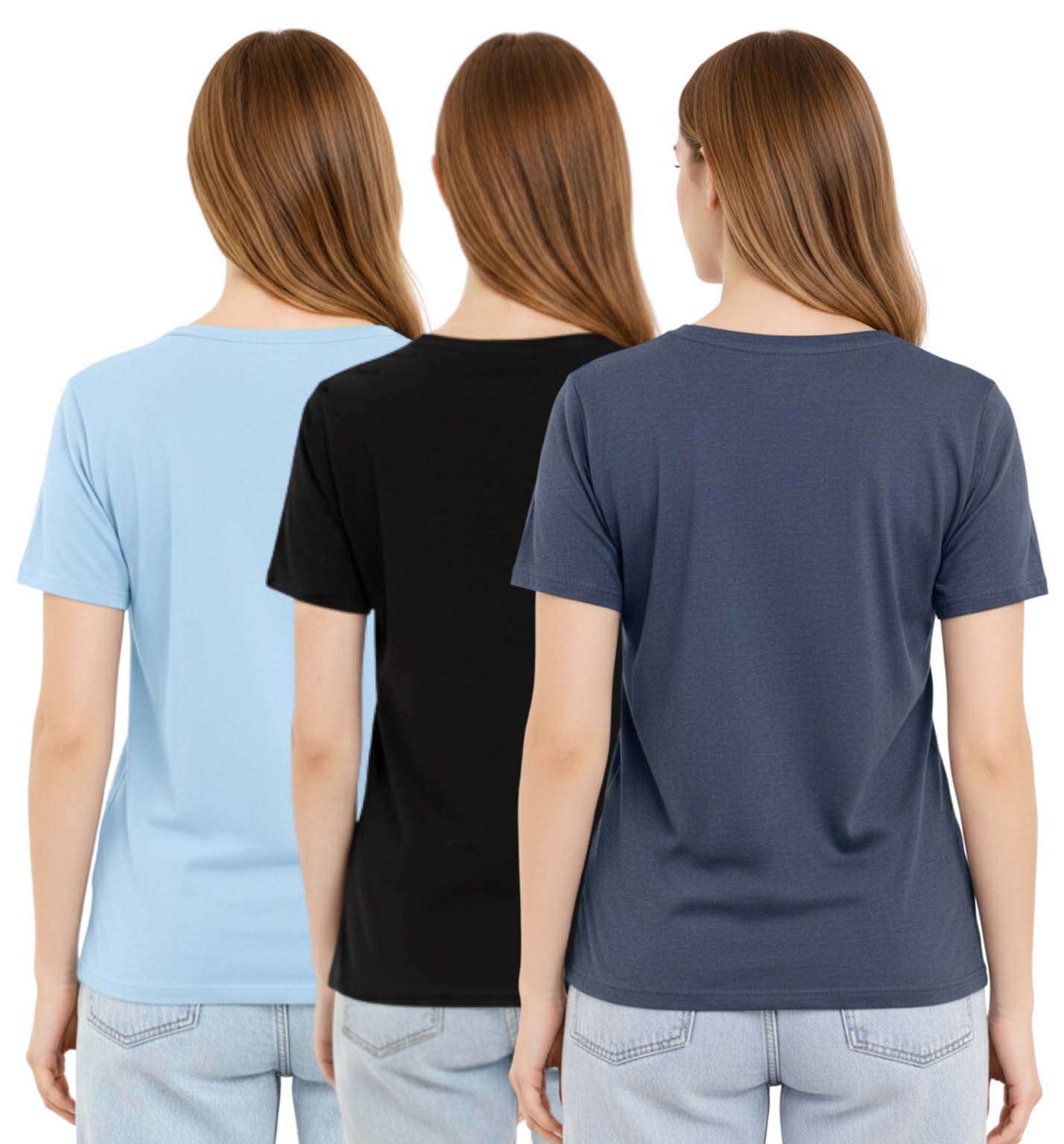 Bahob® 3 Pack Women's Classic-Fit Short-Sleeve Crew neck Plain Cotton T-Shirt S-XXL