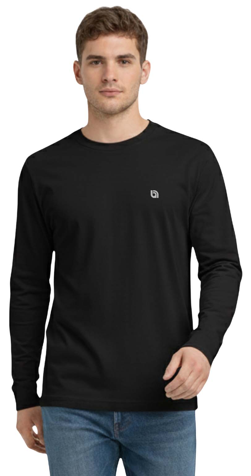 Bahob® 2 Pack Men's Long Sleeve T-Shirt Top Round Neck Full Sleeve T-Shirt Soft Cotton