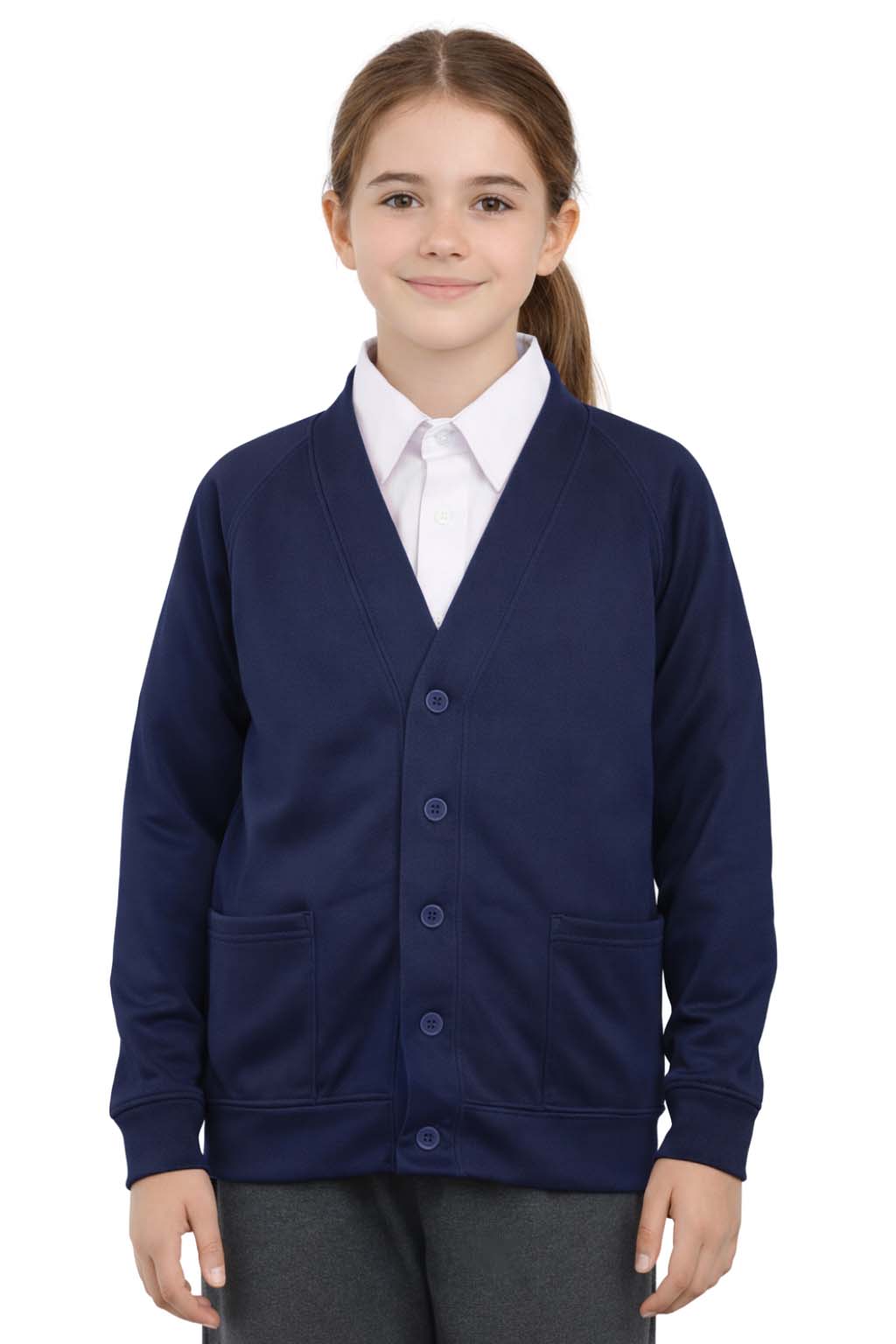 Bahob® 2 Pack Girls School Cardigan Fleece Sweatshirt Uniform School wear Shirts Crew Long Sleeve Top Pullover Jumper Round/V- Neck Age 5-14