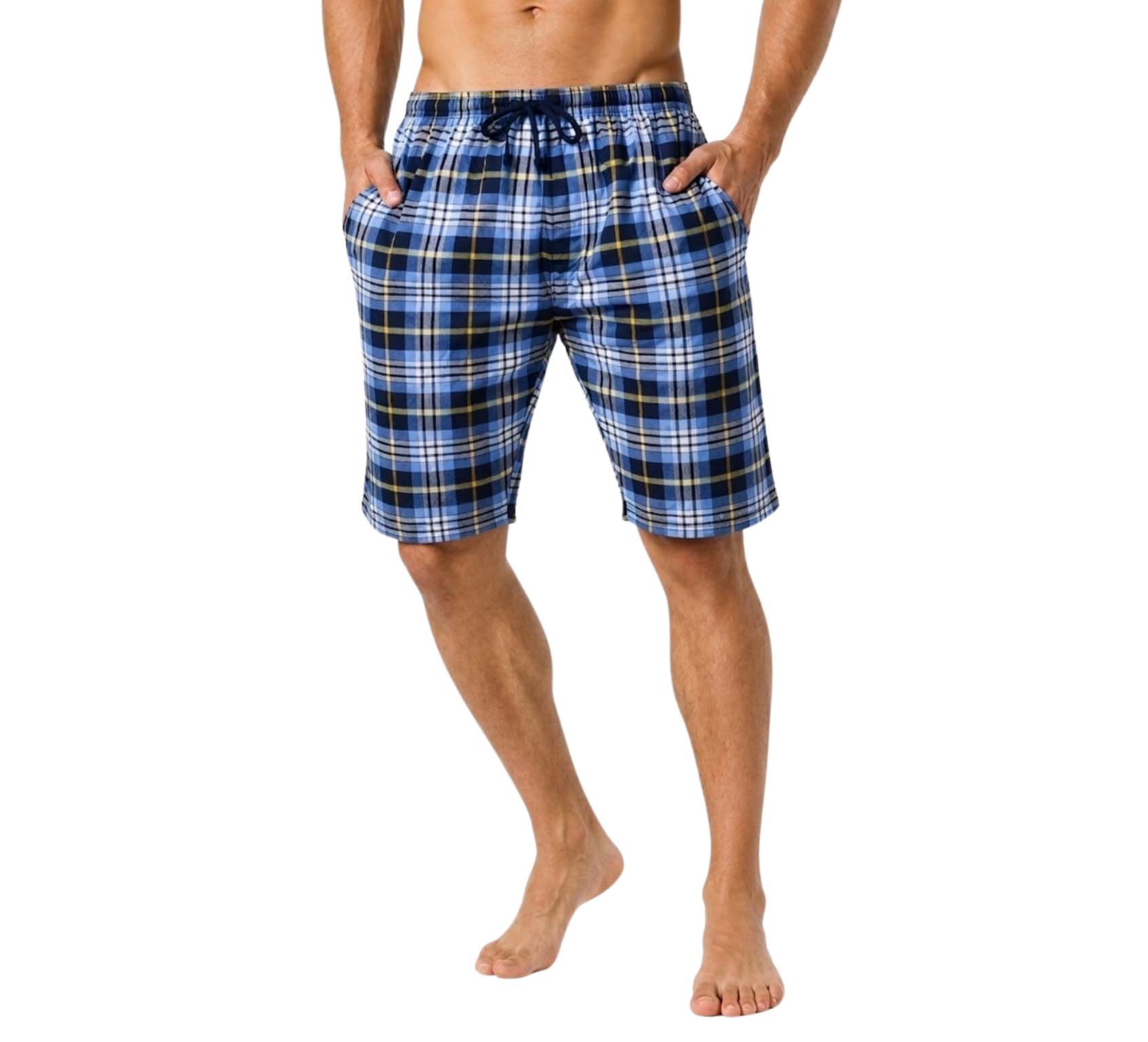 2 Pack Men's Cotton Pyjamas Lounge Shorts Bottoms Check Woven Checked Pyjama Bottoms S-3XL