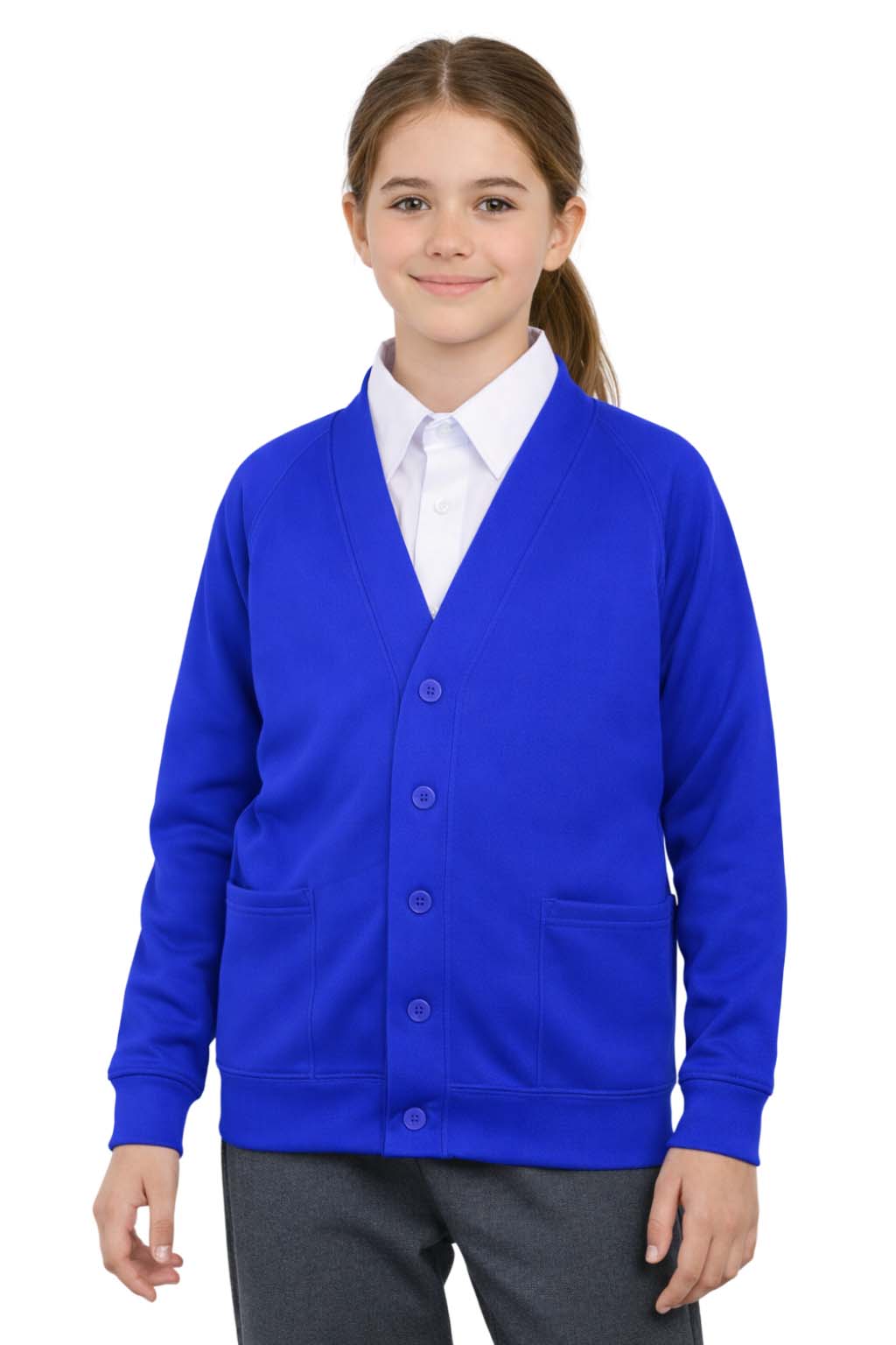 Bahob® 2 Pack Girls School Cardigan Fleece Sweatshirt Uniform School wear Shirts Crew Long Sleeve Top Pullover Jumper Round/V- Neck Age 5-14