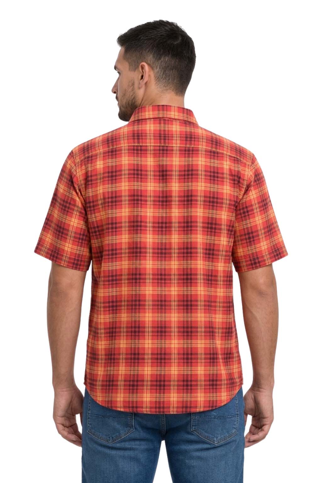 Men's Formal Dress Shirt Checked Short Sleeve Casual Mens Dress Shirt Cotton Button Down Shirts for Men with Pocket S-3XL
