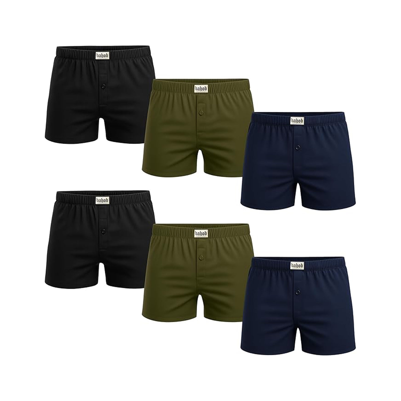 Bahob® Pack Of 6 Mens Boxers Shorts Button Open Fly Underpants Trunks For Mens Soft Cotton Boxer Shorts Comfortable Mens Underwear S-3XL