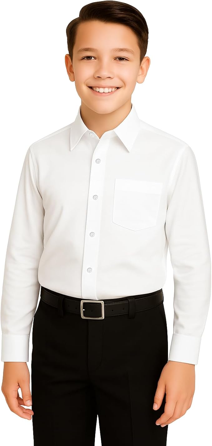 Bahob® 2 Pack Boy's School Uniform Long Sleeve Button Down White School Shirts 3-14 Years