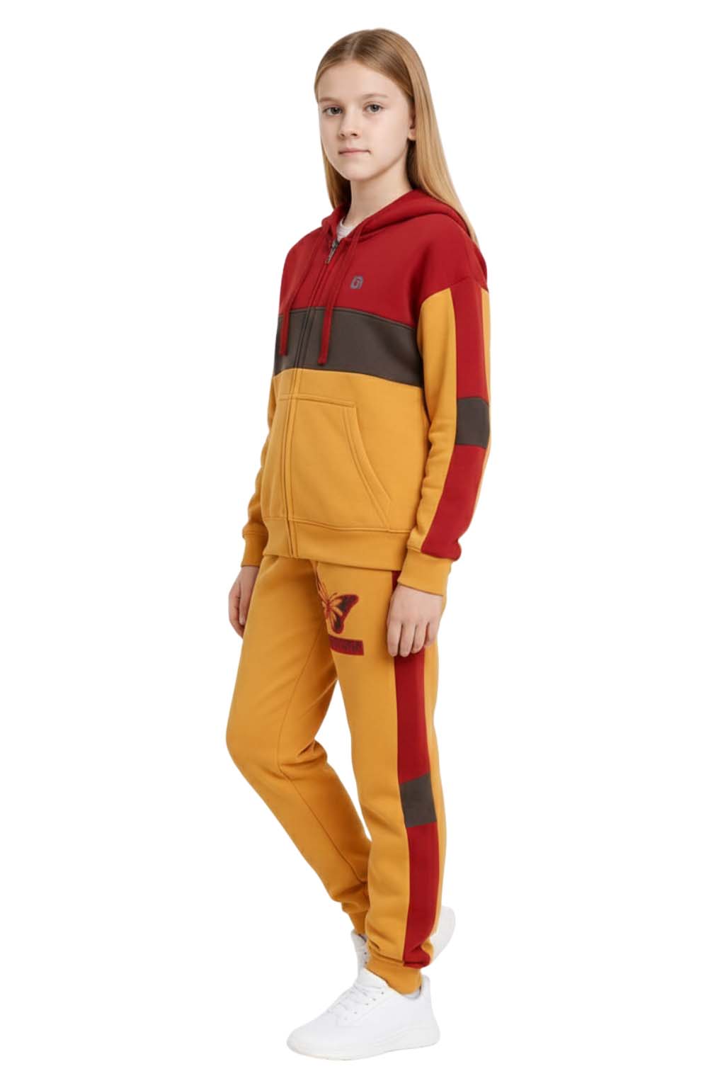 Bahob® Girls Tracksuits Set Top And Bottoms Fleece Zipper Hoodie Contrast Panel Butterfly Print Girl's Sportswear Set Tracksuits Activewear Set 3-14 Years