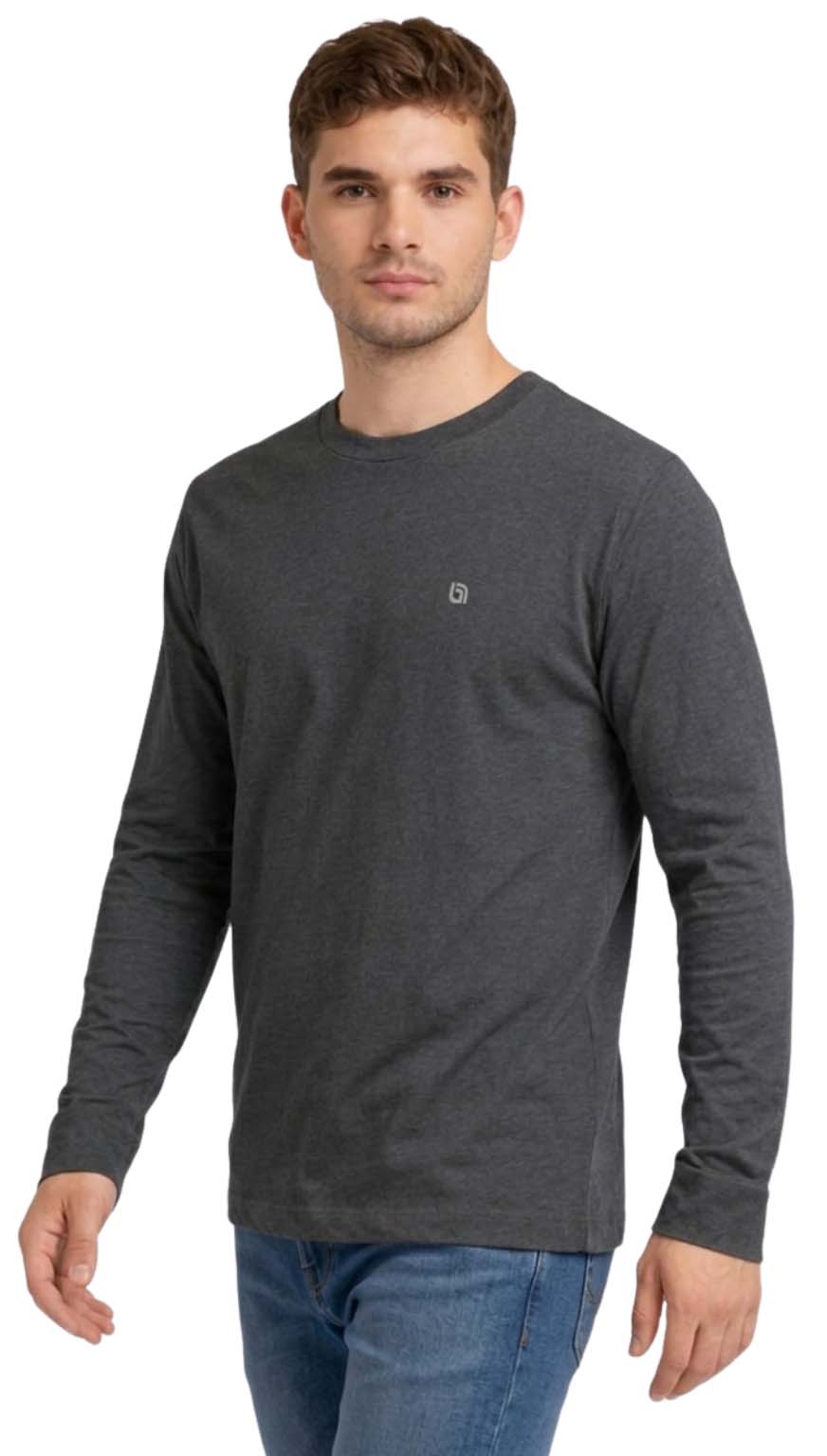 Bahob® 2 Pack Men's Long Sleeve T-Shirt Top Round Neck Full Sleeve T-Shirt Soft Cotton