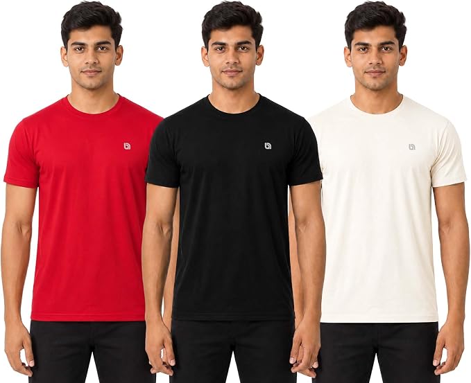 Bahob® 3 Pack Men’s T-Shirts Multipack Round Neck Short Sleeves Plain T Shirt for Men Cotton Tops S-3XL (UK, Alpha, XXL, XXL, Regular, Regular