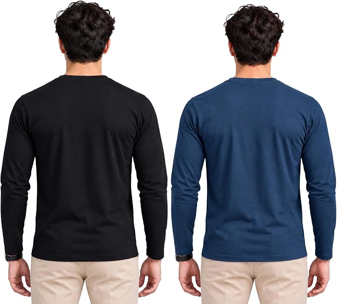 Bahob®2 Pack Men's Long Sleeved T-Shirt V Neck T-Shirts Comfortable Tops for Men Soft Cotton S-3XL