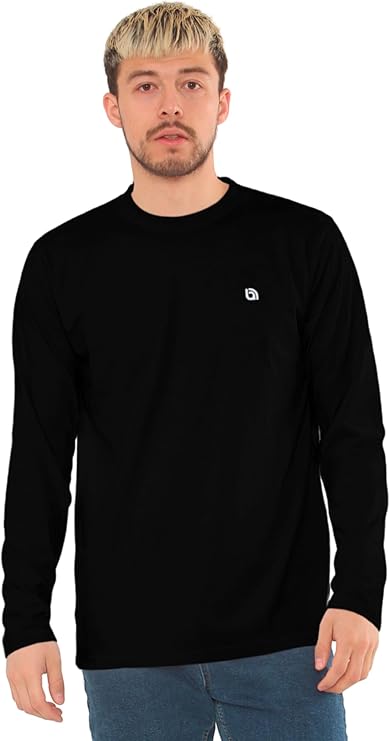 Bahob® 2 Pack Men's Long Sleeve T-Shirt Top Round Neck Full Sleeve T-Shirt Soft Cotton