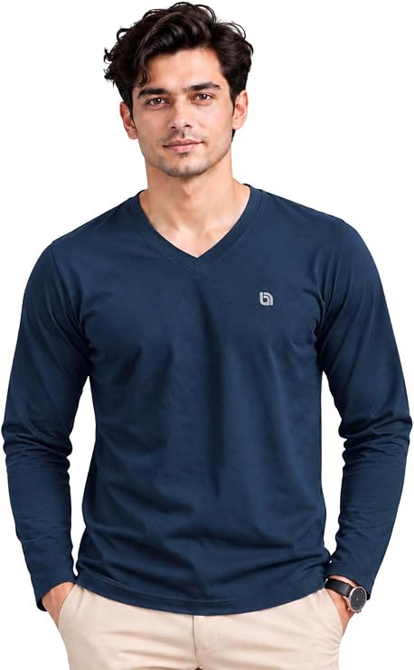 Bahob®2 Pack Men's Long Sleeved T-Shirt V Neck T-Shirts Comfortable Tops for Men Soft Cotton S-3XL