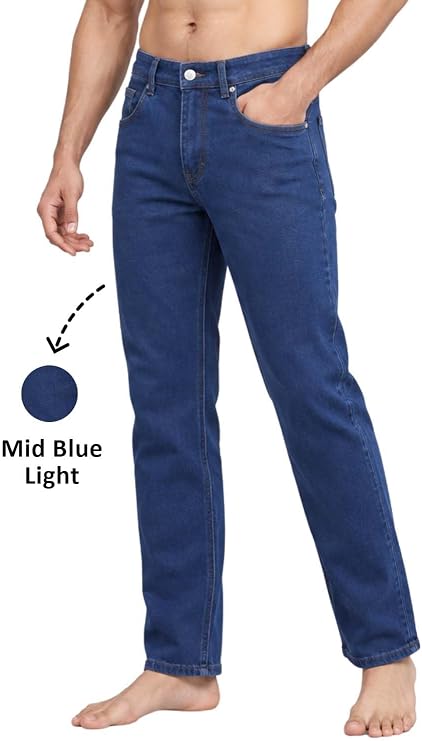 Bahob® Men's Regular Fit Stretch Denim Jeans Classic Straight Leg Casual Trousers with 5 Pockets Zip Fly & Belt Loops for Everyday Wear