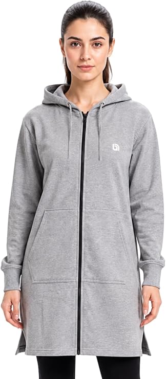 Womens Zip Up Long Hoodies Long Sleeves Ladies Fleece Longline Casual Hoodies Sweatshirt Full Zip Top Soft Jumper Jacket Hoodies For Women S-XXL