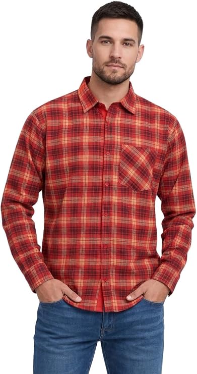 Men's Formal Dress Shirt Checked Long Sleeve Casual Mens Dress Shirt Cotton Button Down Shirts for Men with Pocket S-3XL
